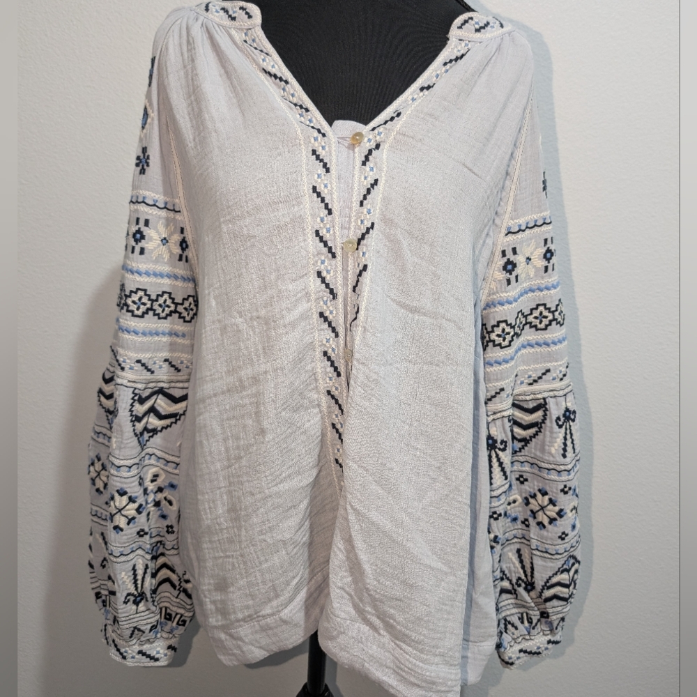 Sundance Light Blue Blouse with Embroidery
